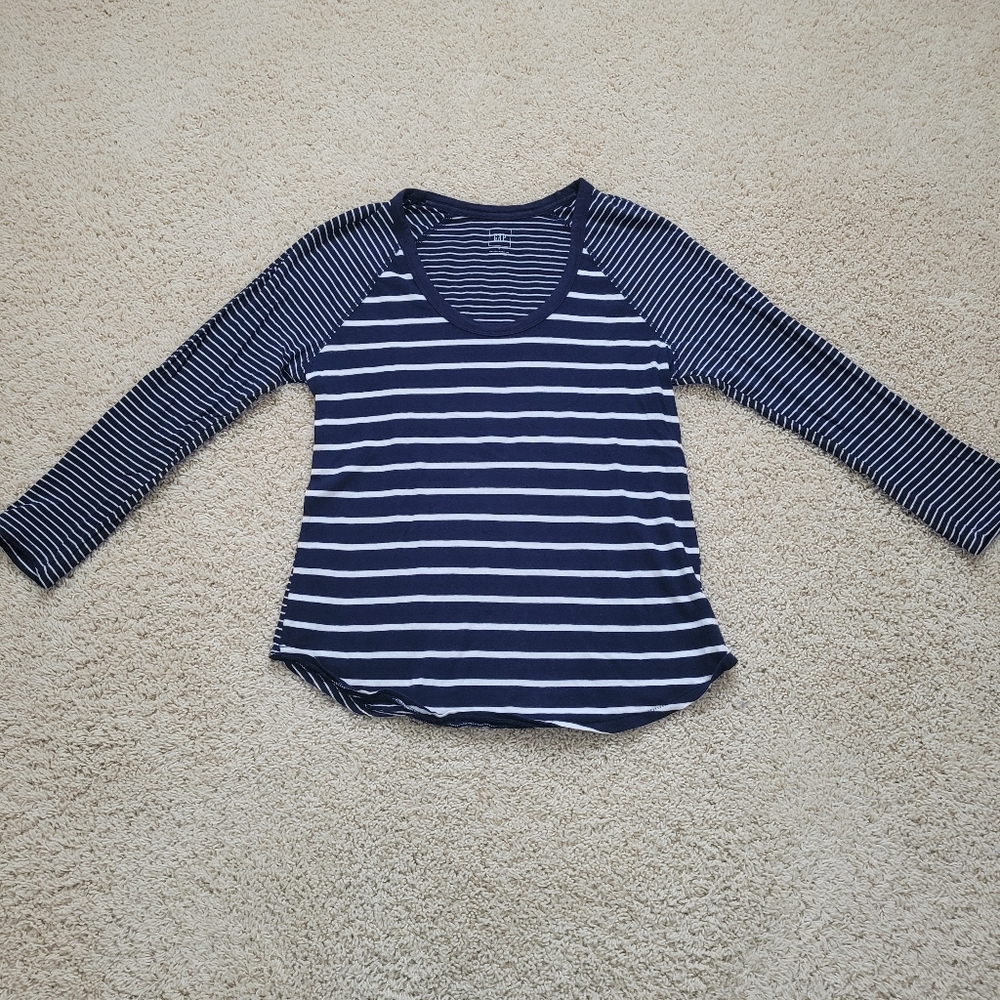 Gap 3/4 Sleeve Vintage Wash Scoop Neck Stripe Tee True Indigo Size S. 